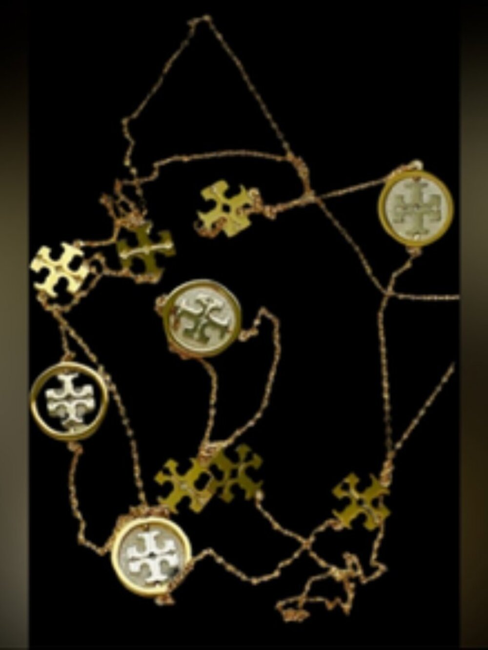NWOT Tory Burch Miller Long Gold & Silver Logo Chain Necklace - Picture 2 of 5